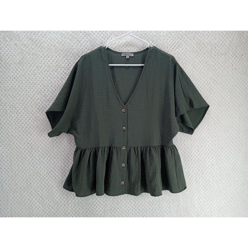 Wishlist apparel Women's Small Olive Green Peplum V Neck Lightweight Top